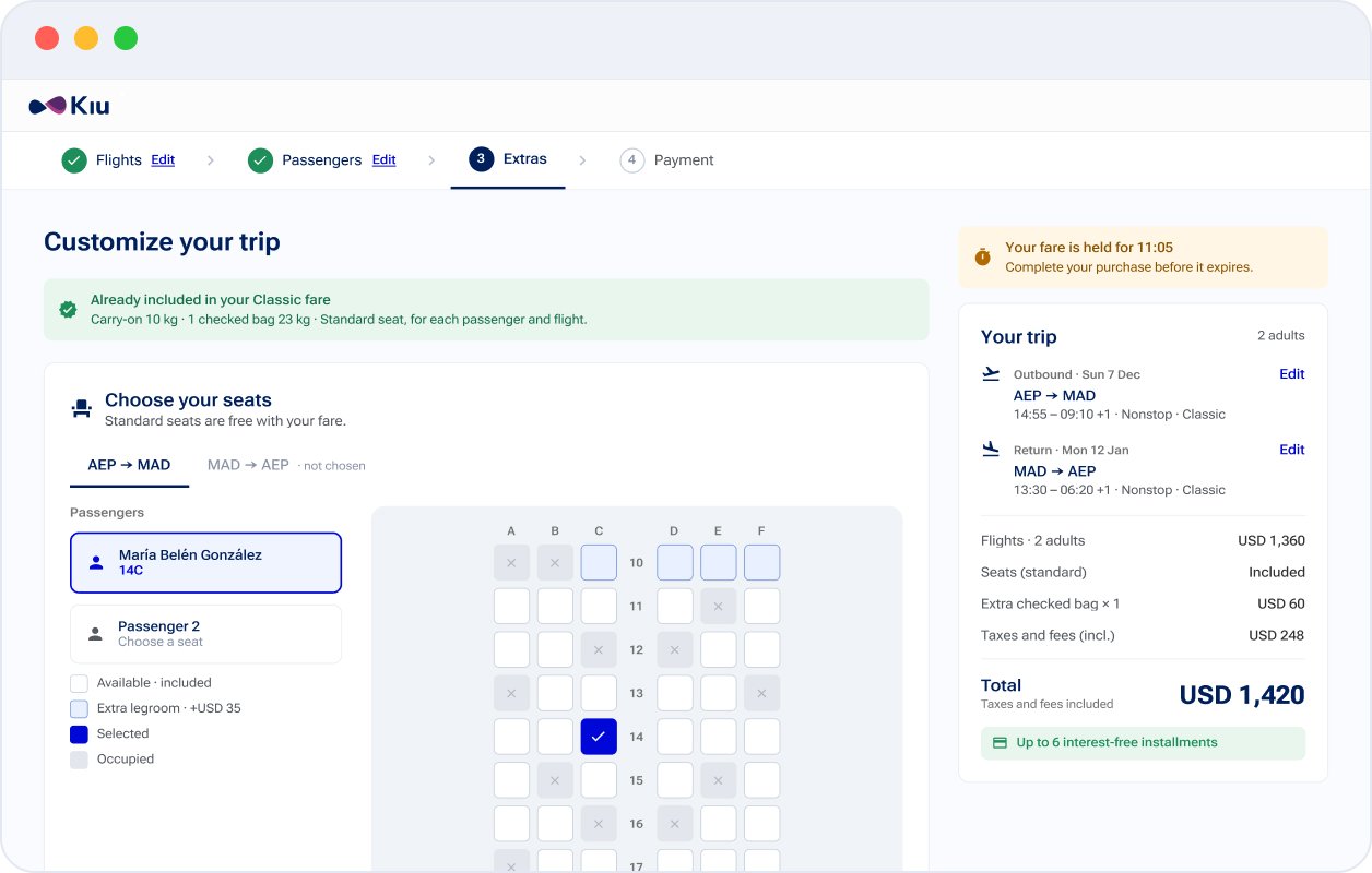 Extras step showing included services and optional add-ons