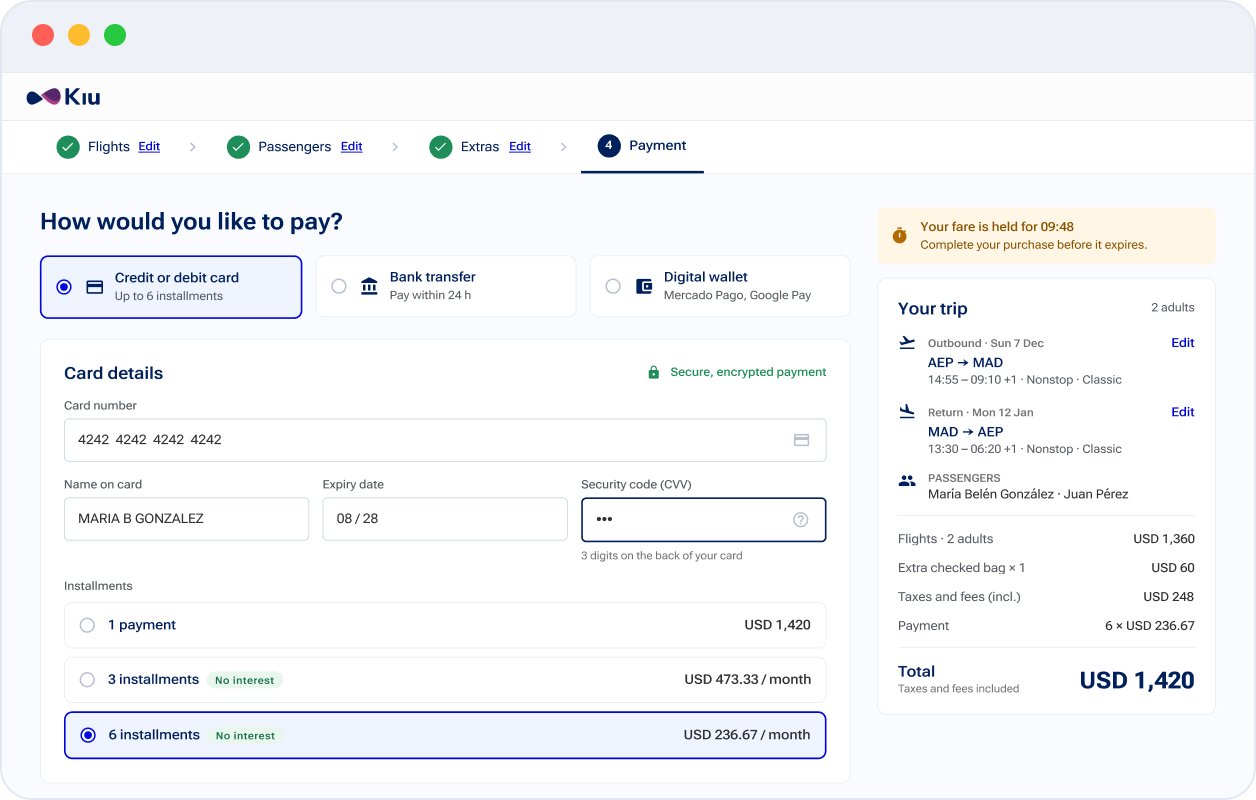 Payment step with installments and the total on the pay button